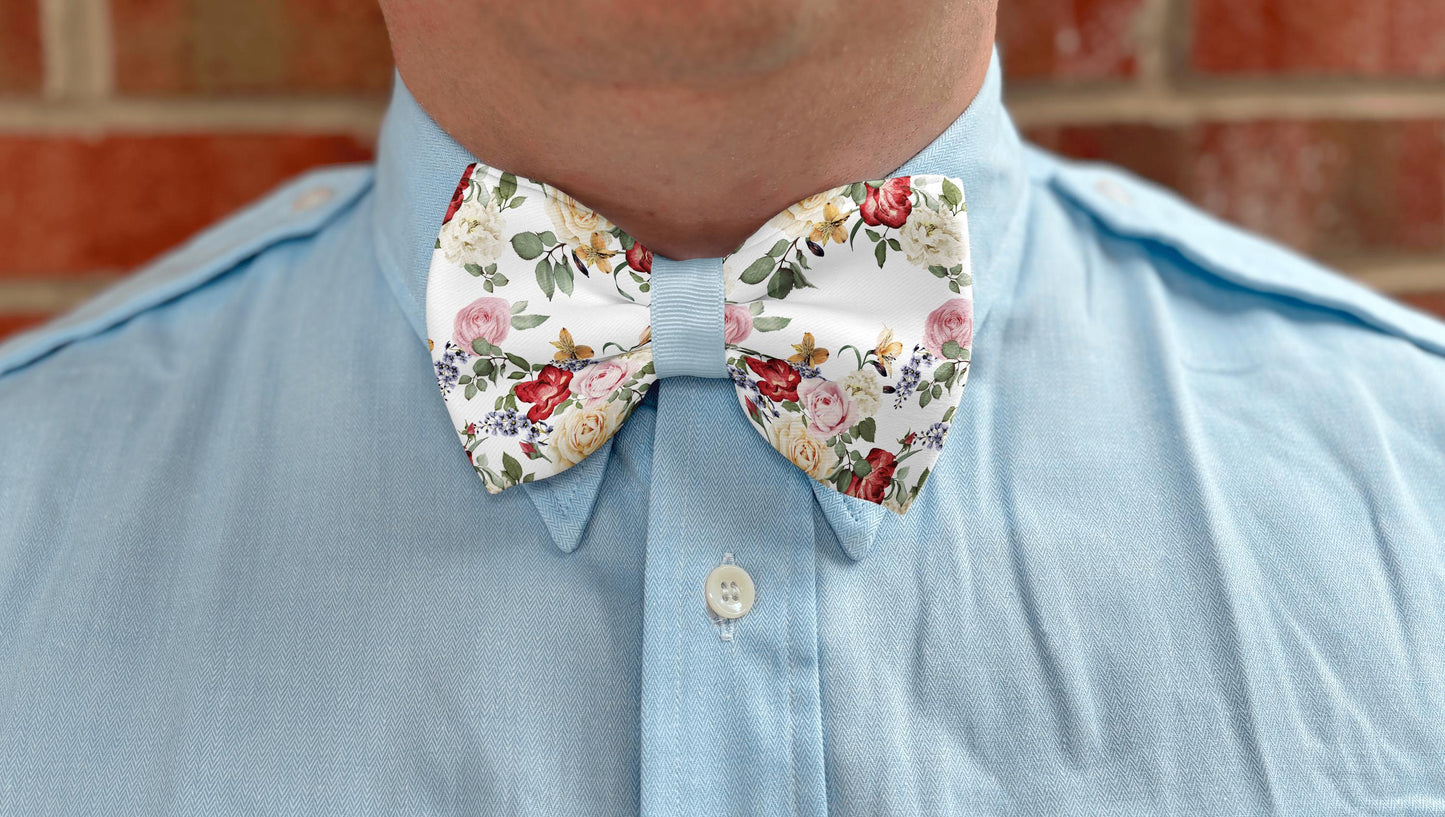 Vintage Bloom Floral Bow Tie • Cream Pink Red Roses • Blue Purple Flowers • Yellow Lilies • Boy Bow Tie • Men's Bow Tie • Handmade