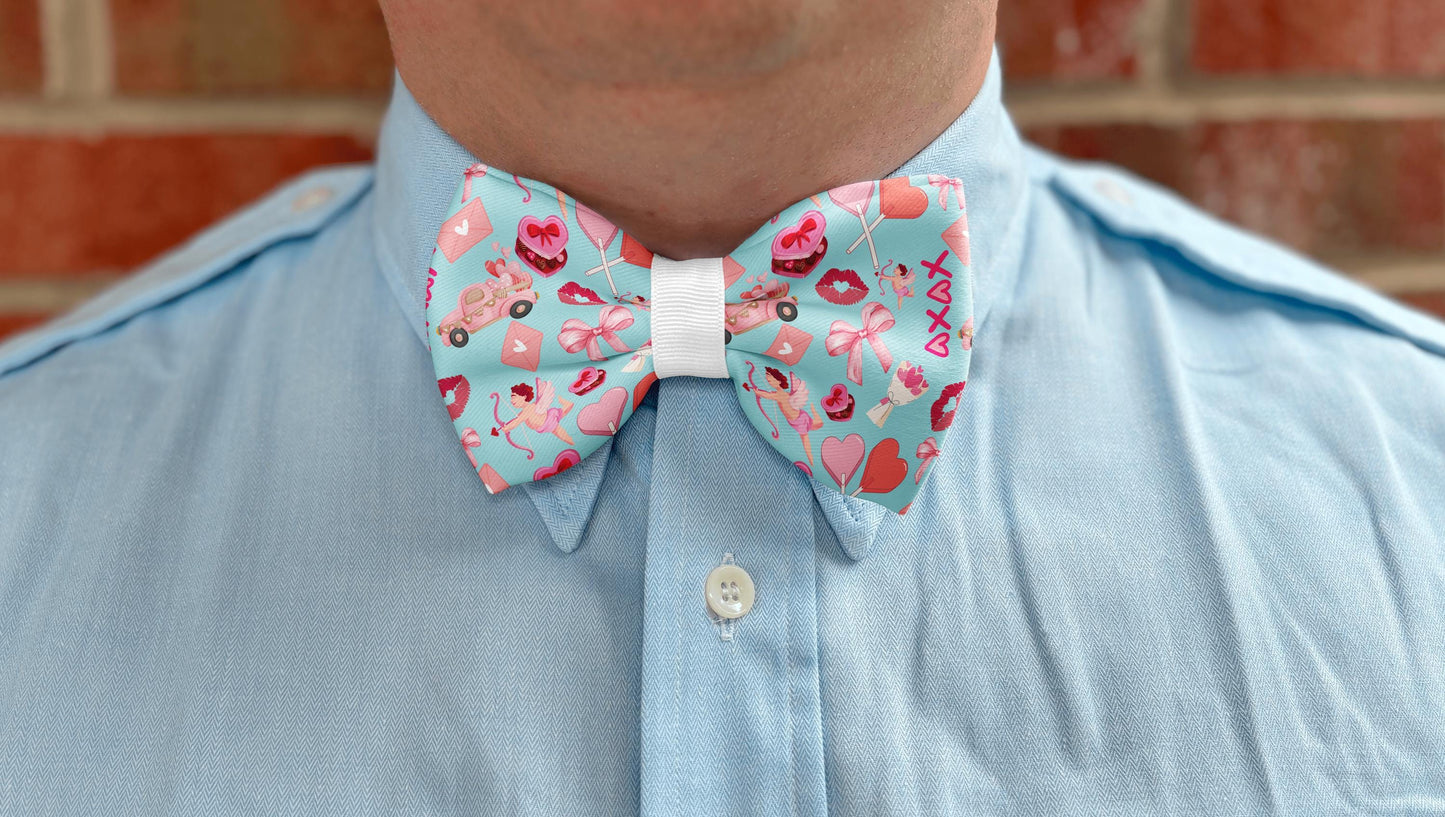 Valentine's Cupid Love Bow Tie • Aqua Blue Hearts & Cupids Design • Boy Bow Tie • Men's Bow Tie • Handmade