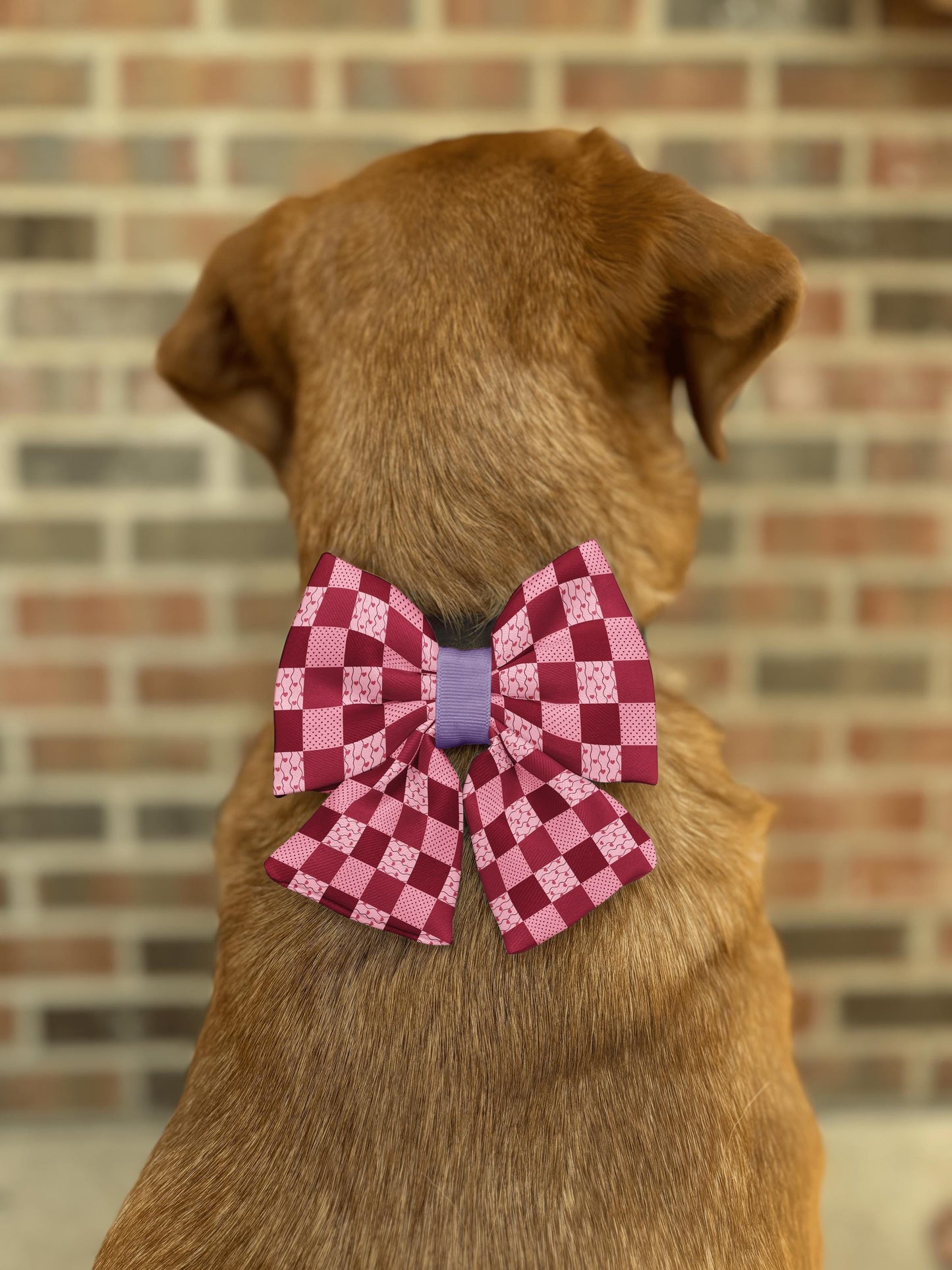 Sweetheart Patchwork Bow Tie • Whimsical Pink & Burgundy Hearts Design • Dog Bow Tie • Cat Bow Tie • Handmade