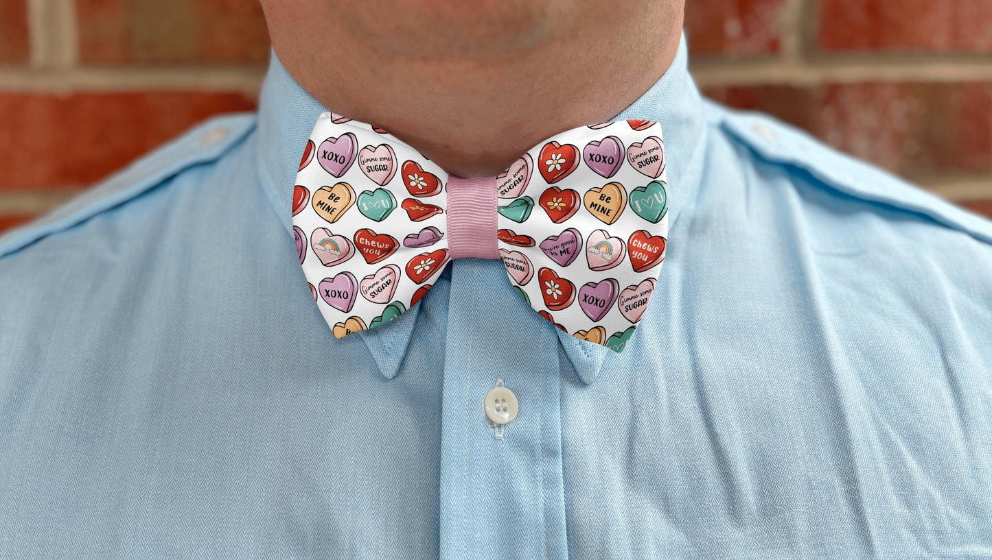 Valentine's Day Candy Heart Bow Tie • Colorful Sweetheart Pattern • Retro Modern Style • Boy Bow Tie • Mens Bow Tie • Handmade