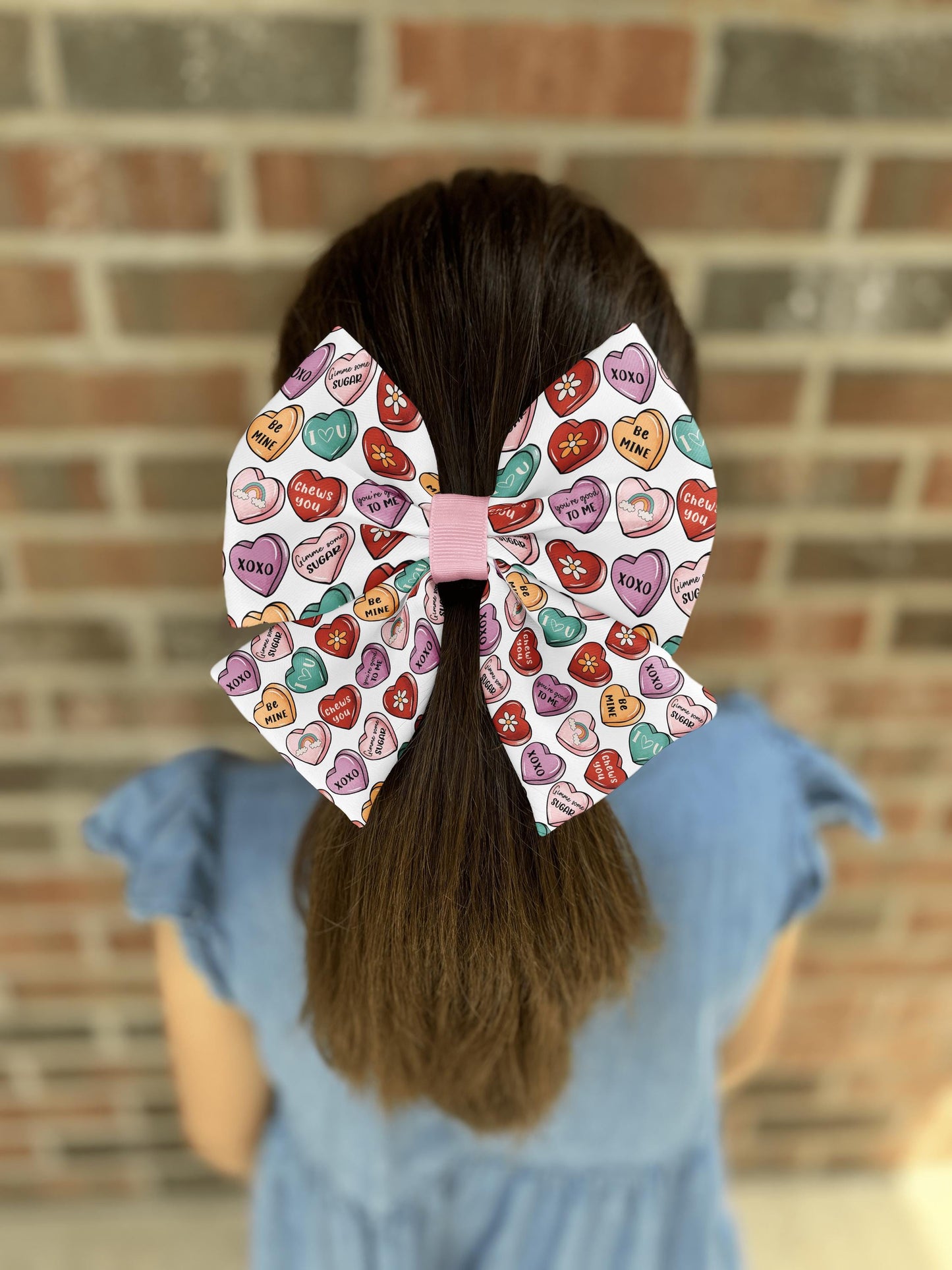 Valentine's Day Candy Heart Hair Bow • Colorful Sweetheart Pattern • Retro Modern Style • Girl Hair Bow • Women Hair Bow • Handmade