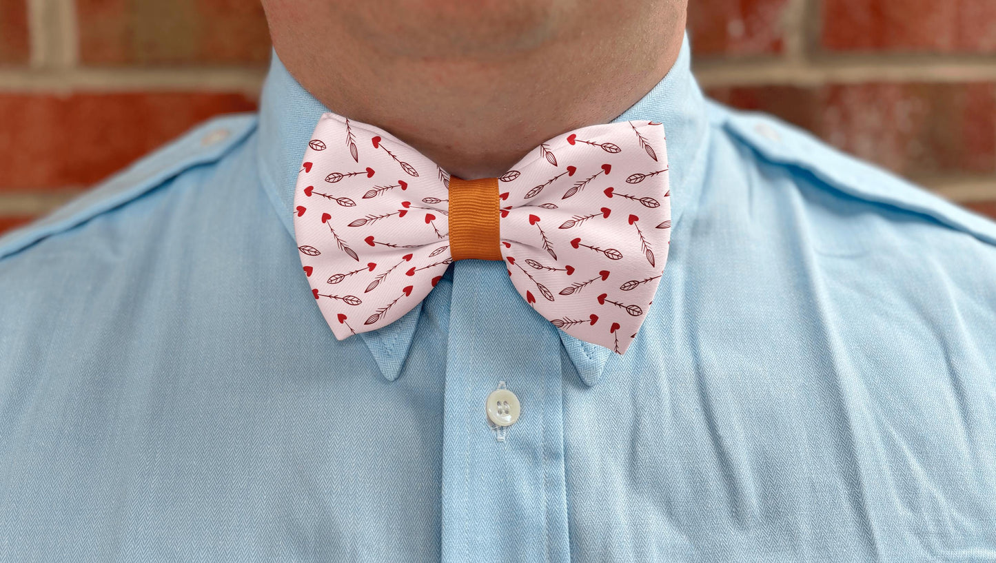 Cupid's Arrows Bow Tie • Blush Pink & Red Heart Arrows Design • Boy Bow Tie • Mens Bow Tie • Handmade