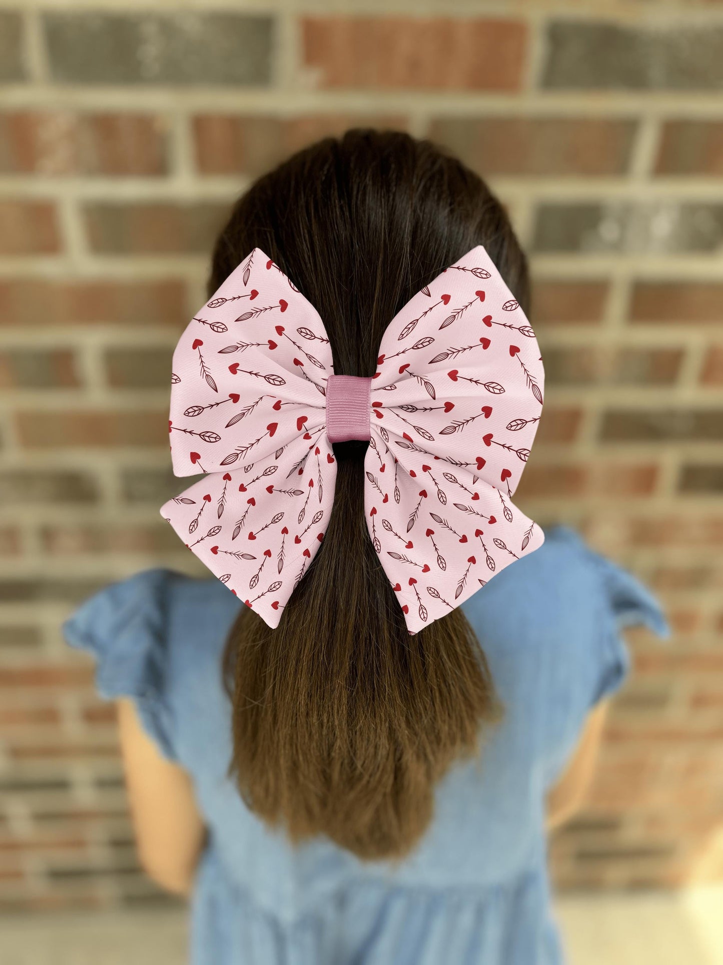 Cupid's Arrows Hair Bow • Blush Pink & Red Heart Arrows Design • Girl Hair Bow • Women Hair Bow • Handmade