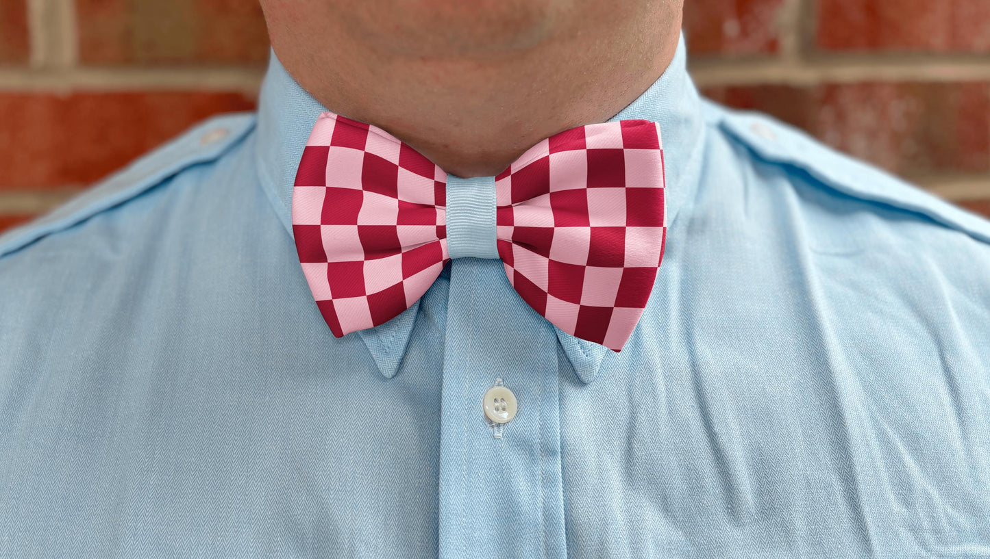 Blush Checkmate Bow Tie • Classic Pink Burgundy Checkerboard • Boy Bow Tie • Mens Bow Tie • Handmade