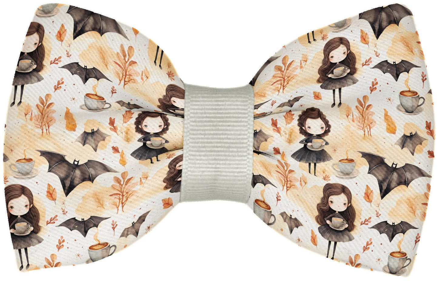 Bats & Coffee Bow Tie • Halloween Bow Tie for Dogs and Cats • Autumn Fall Fashion • Dog Bow Tie • Cat Bow Tie • Slip-On Bow • Handmade