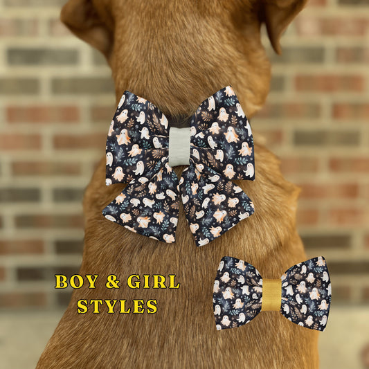 Whimsical Ghost Bow Tie • Halloween Bow Tie for Dogs and Cats • Autumn Fall Fashion • Dog Bow Tie • Cat Bow Tie • Slip-On Bow • Handmade