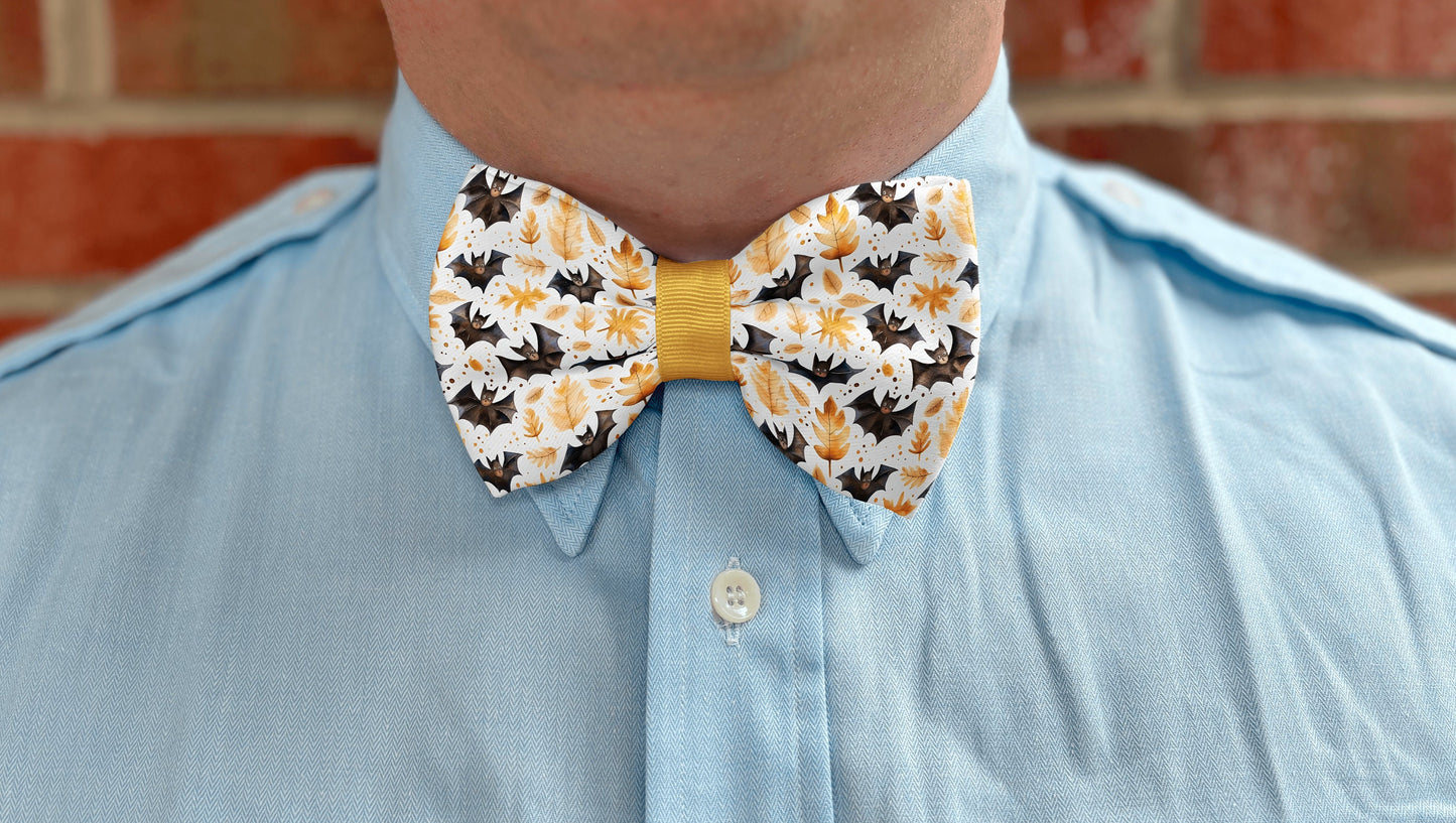 Autumn Bats and Leaves Bow Tie • Halloween Bow Tie for Boys and Men • Boy Bow Tie • Men's Bow Tie • Handmade