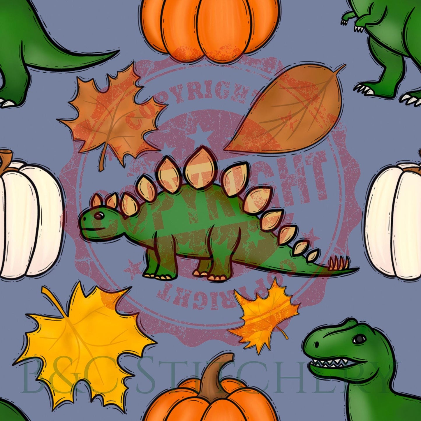 Autumn Dinosaur Dog & Cat Bow Tie • Green Dinosaurs • Pumpkins and Fall Leaves • 21 Ribbon Colors • Dog Bow Tie • Cat Bow Tie • Handmade