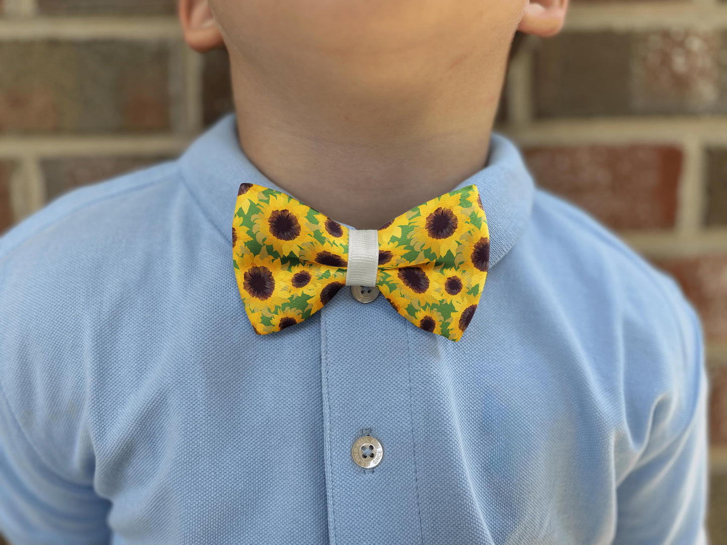 Sunflower Pattern Bow Tie with Adjustable Elastic Strap in 21 Ribbon Colors • Boy Bow Tie • Men's Bow Tie • Handmade