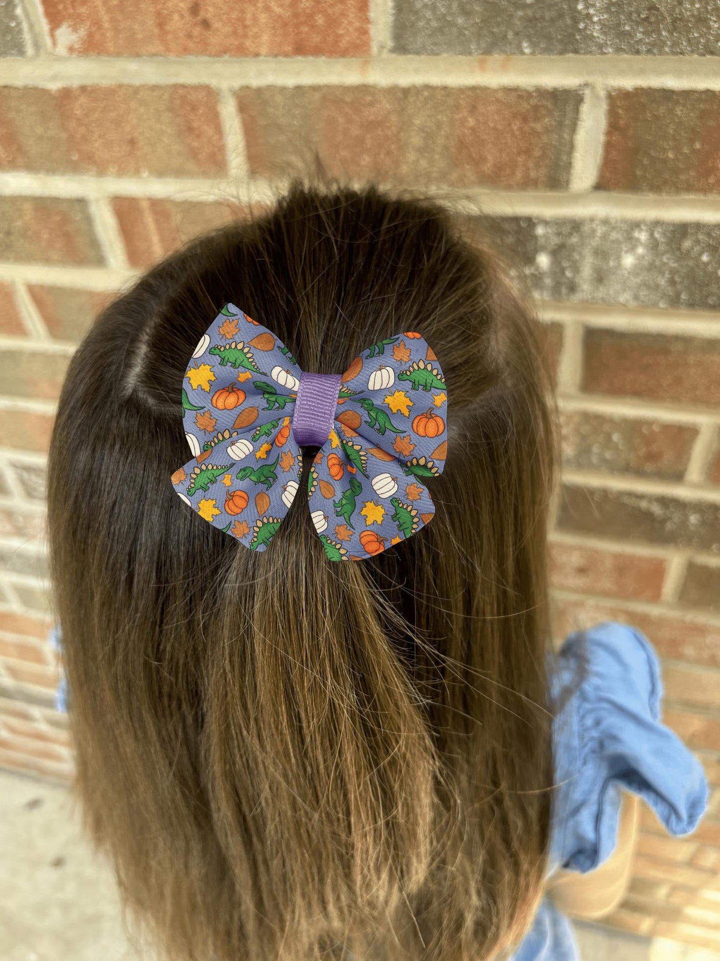 Autumn Dinosaur Hair Bow with Green Dinosaurs & Pumpkins • 21 Ribbon Colors • Girl Hair Bow • Women Hair Bow • Handmade
