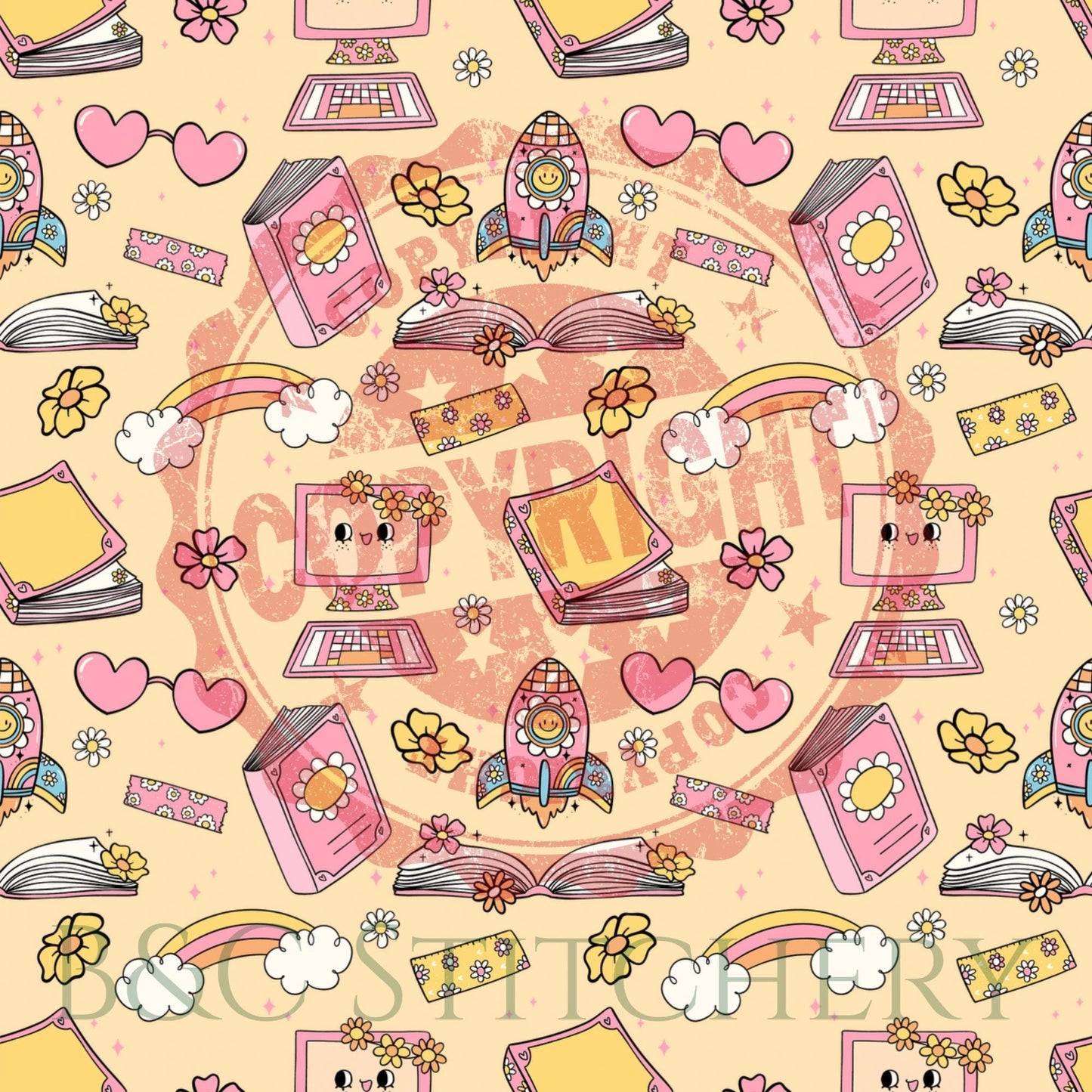 Back-to-School Blossoms Bow Tie • Colorful School-Themed Pattern with Books, Computers, Pencils • Boy Bow Tie • Mens Bow Tie • Handmade