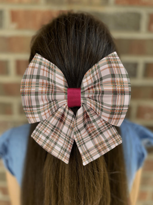 Autumn Woodland Plaid Hair Bow for Girls • Neutral Fall Tartan with 21 Ribbon Color Options • Girl Hair Bow • Women Hair Bow • Handmade