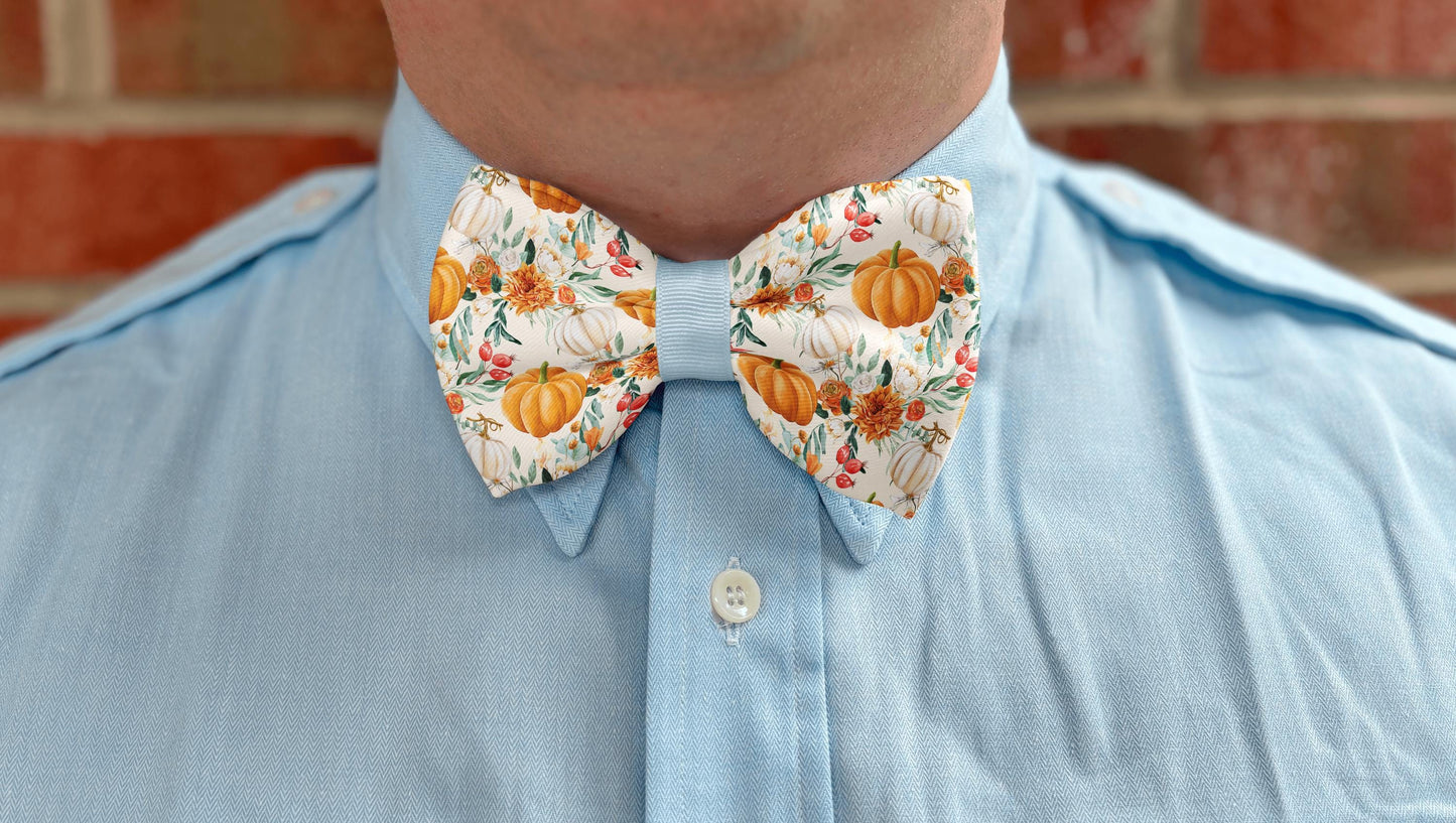 Autumn Bloom Pumpkin Bow Tie With Floral Design • Adjustable Sizes & Colors • Boy Bow Tie • Men's Bow Tie • Handmade