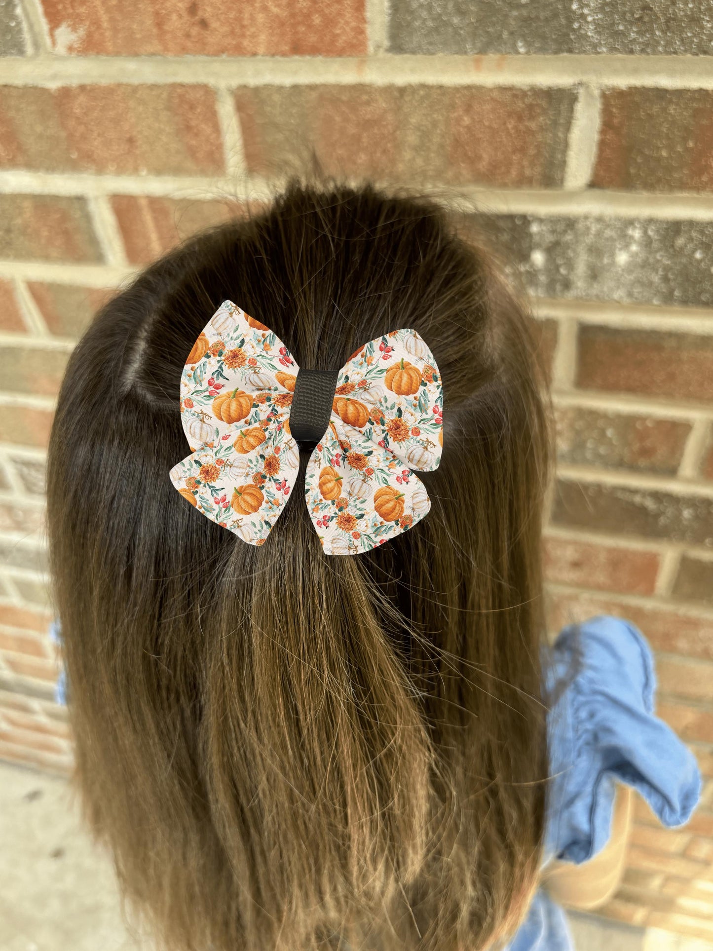 Autumn Bloom Pumpkins Hair Bow with Floral Design • 21 Color Options • Rustic Fall Accessories • Girl Hair Bow • Women Hair Bow • Handmade