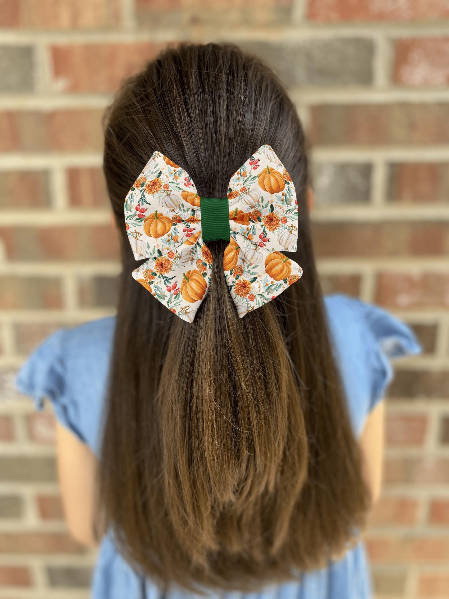 Autumn Bloom Pumpkins Hair Bow with Floral Design • 21 Color Options • Rustic Fall Accessories • Girl Hair Bow • Women Hair Bow • Handmade