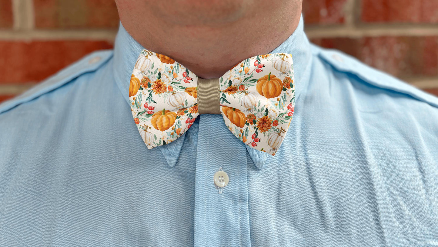 Autumn Bloom Pumpkin Bow Tie With Floral Design • Adjustable Sizes & Colors • Boy Bow Tie • Men's Bow Tie • Handmade