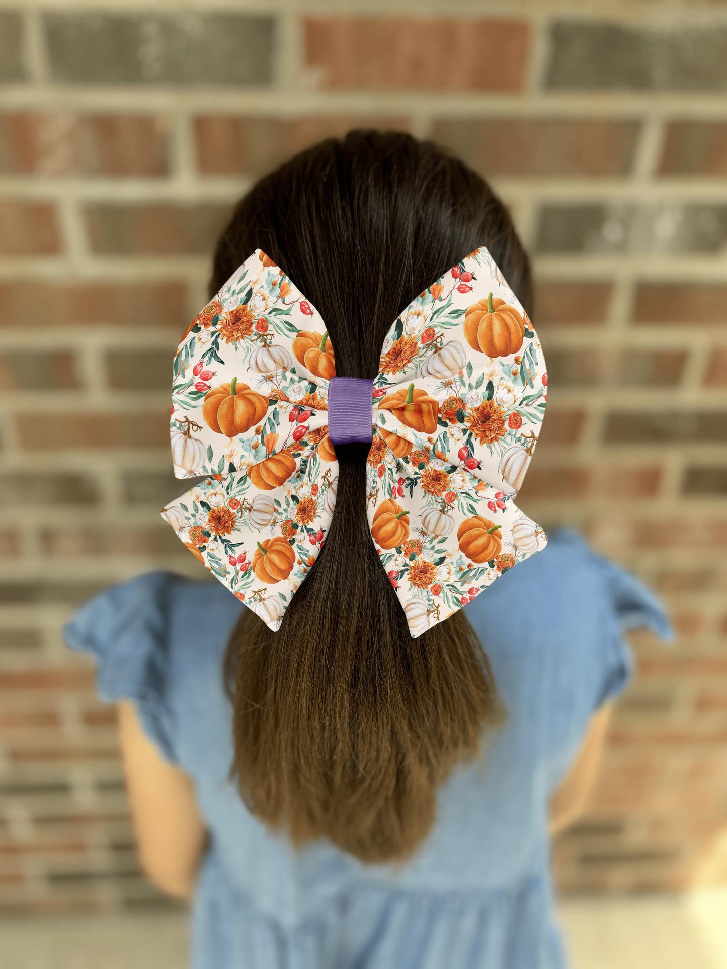 Autumn Bloom Pumpkins Hair Bow with Floral Design • 21 Color Options • Rustic Fall Accessories • Girl Hair Bow • Women Hair Bow • Handmade