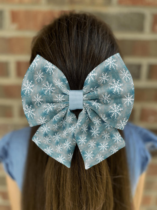 Winter Snowflakes Hair Bow for Girls & Women • 21 Ribbon Colors • Frosty Blue Pattern • Girl Hair Bow • Women Hair Bow • Handmade