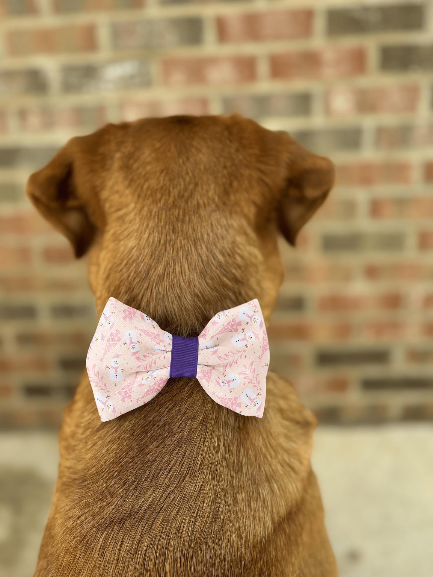 Blush Snowman Delight Bow Tie • Winter Scene Pet Bow with Playful Snowmen • 21 Ribbon Colors • Dog Bow Tie • Cat Bow Tie • Handmade