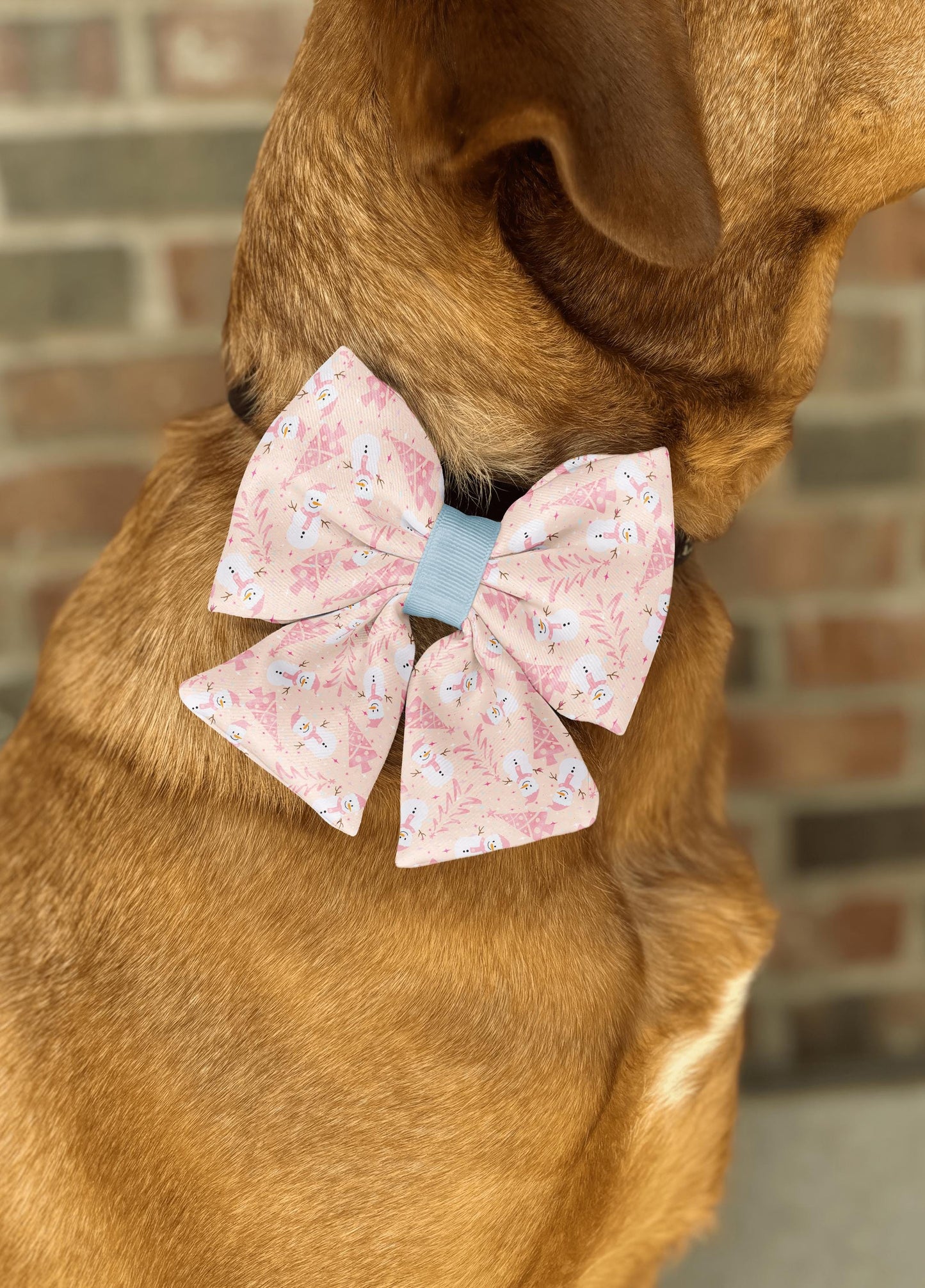 Blush Snowman Delight Bow Tie • Winter Scene Pet Bow with Playful Snowmen • 21 Ribbon Colors • Dog Bow Tie • Cat Bow Tie • Handmade