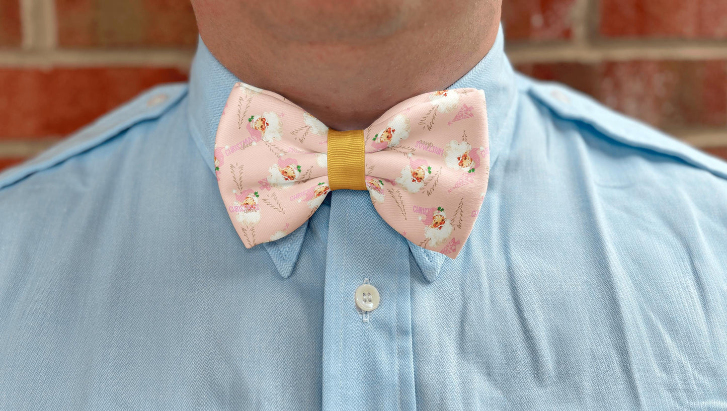 Blush Santa Cheer Christmas Bow Tie • Vintage Pink Santa Design • Boy Bow Tie • Men's Bow Tie • Handmade