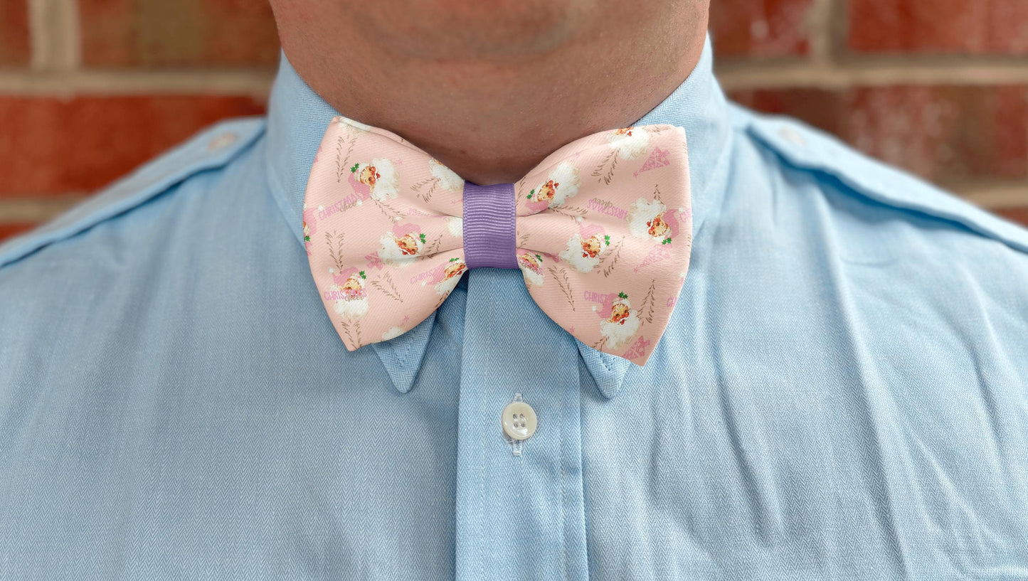 Blush Santa Cheer Christmas Bow Tie • Vintage Pink Santa Design • Boy Bow Tie • Men's Bow Tie • Handmade