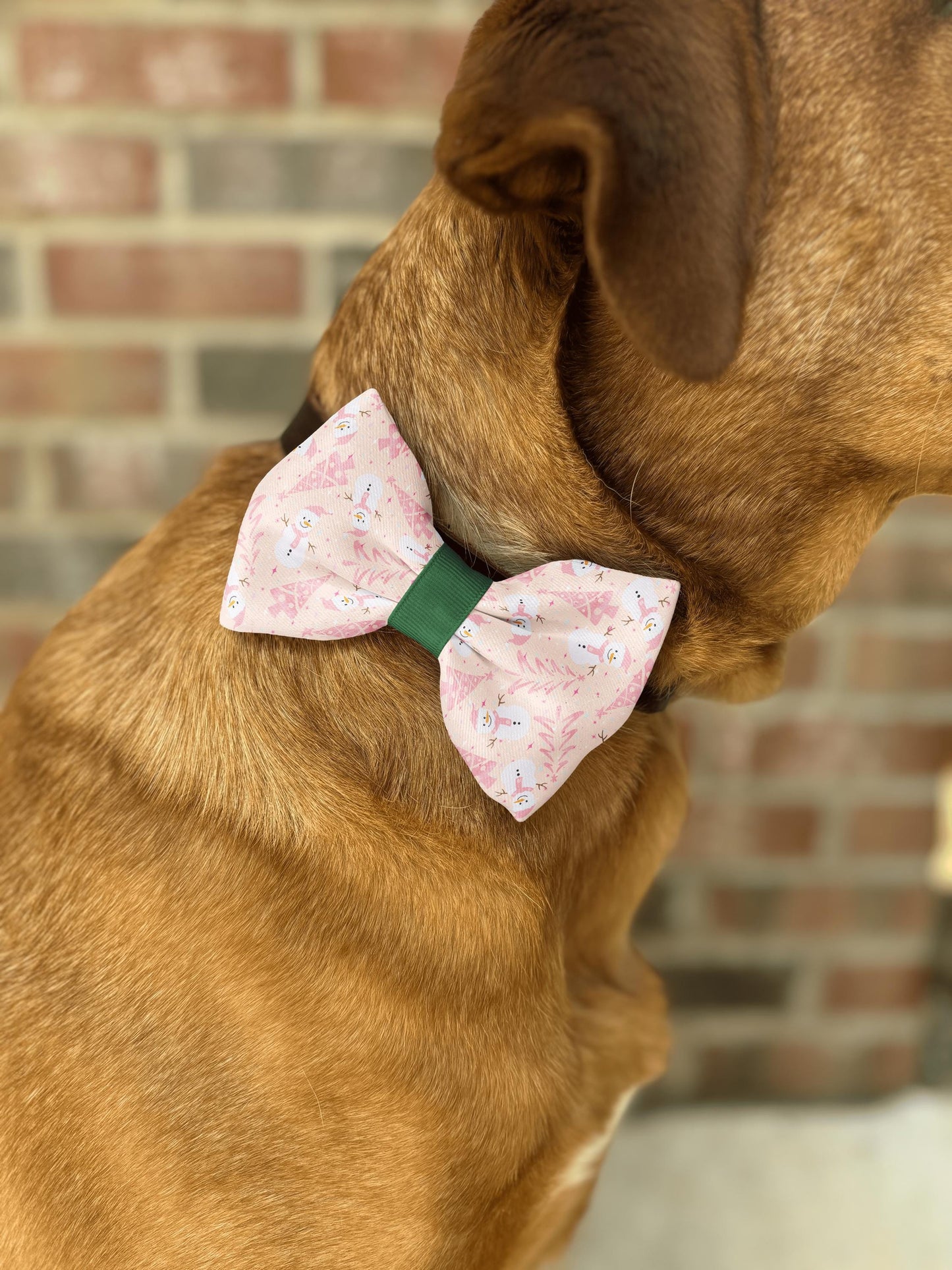 Blush Snowman Delight Bow Tie • Winter Scene Pet Bow with Playful Snowmen • 21 Ribbon Colors • Dog Bow Tie • Cat Bow Tie • Handmade