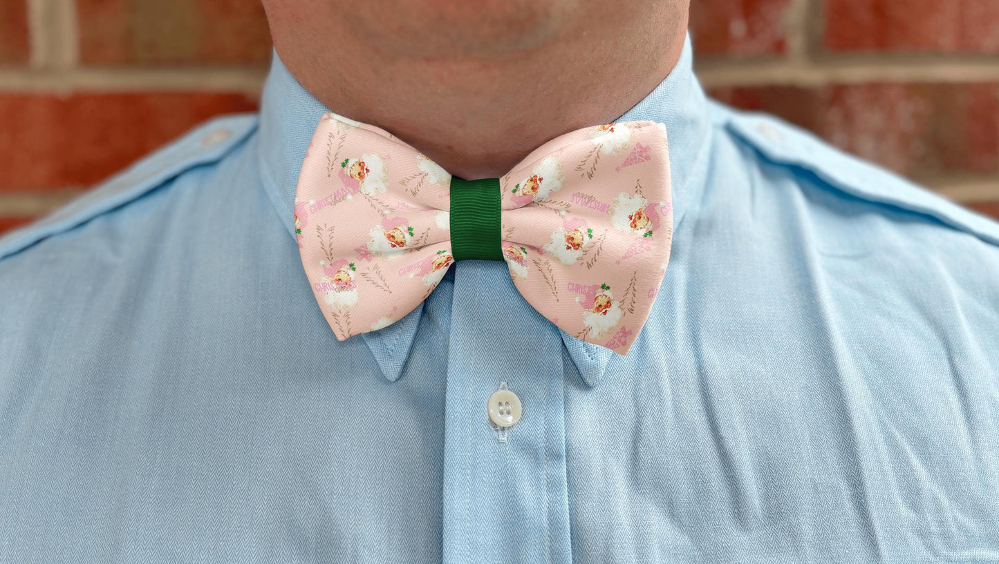 Blush Santa Cheer Christmas Bow Tie • Vintage Pink Santa Design • Boy Bow Tie • Men's Bow Tie • Handmade
