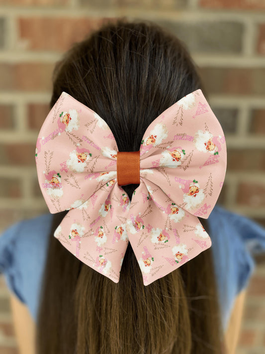 Blush Santa Cheer Christmas Hair Bow • Vintage Santa Hair Accessory • 21 Ribbon Colors Choices • Girl Hair Bow • Women Hair Bow • Handmade