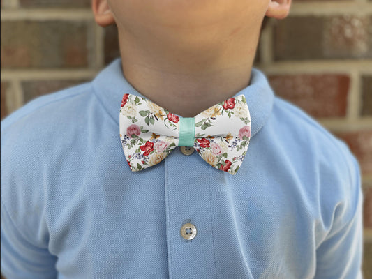 Vintage Bloom Floral Bow Tie • Cream Pink Red Roses • Blue Purple Flowers • Yellow Lilies • Boy Bow Tie • Men's Bow Tie • Handmade
