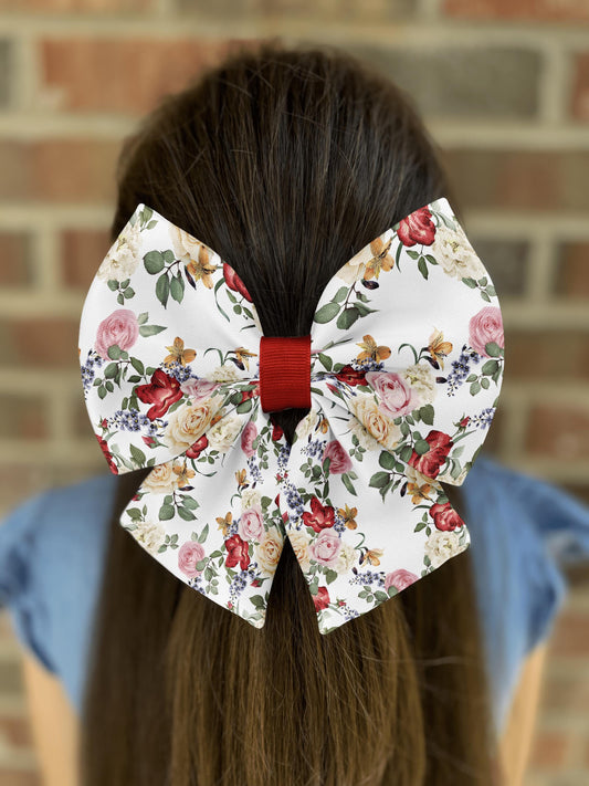 Vintage Bloom Floral Hair Bow • Cream Pink Red Roses • Blue Purple Flowers • Yellow Lilies • Girl Hair Bow • Women Hair Bow • Handmade