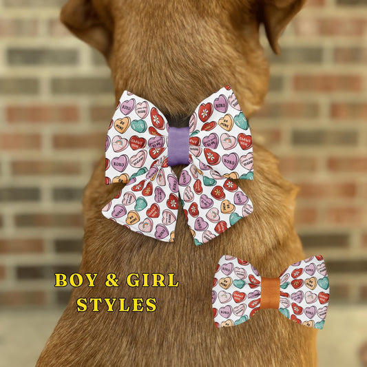 Valentine's Day Candy Heart Bow Tie • Colorful Sweetheart Pattern • Retro Modern Style • Dog Bow Tie • Cat Bow Tie • Handmade
