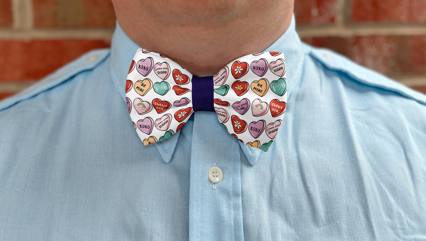 Valentine's Day Candy Heart Bow Tie • Colorful Sweetheart Pattern • Retro Modern Style • Boy Bow Tie • Mens Bow Tie • Handmade