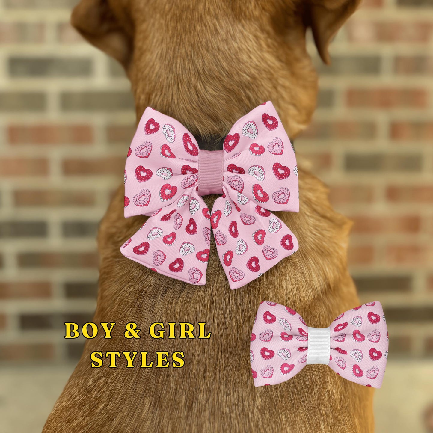 Heart Donut Bow Tie • Valentine's Day • Cute Pink Love Theme with Colorful Sprinkles • Dog Bow Tie • Cat Bow Tie • Handmade