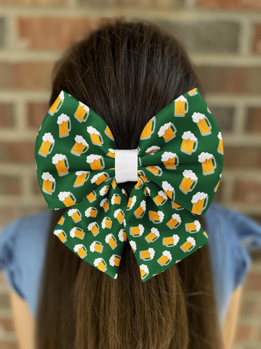 Cheers & Beers Hair Bow • Frothy Oktoberfest Beer Mug • Party Celebration Accessory • Girl Hair Bow • Women Hair Bow • Handmade