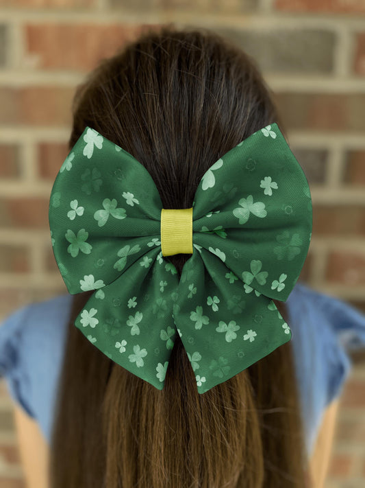 Clover Forest Hair Bow • St. Patrick's Day Shamrocks • Girl Hair Bow • Women Hair Bow • Handmade