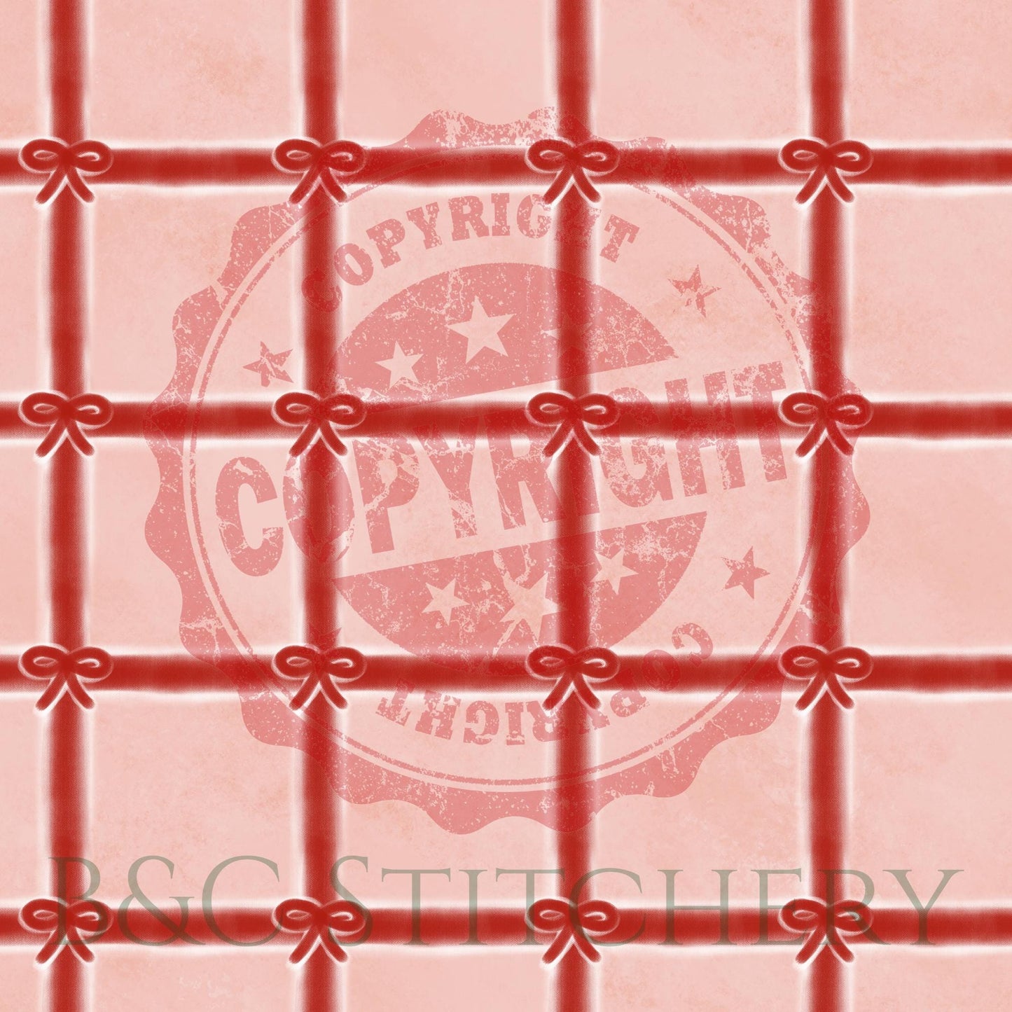 Gifted Love Hair Bow • Red Grid & Bow Pattern on Warm Coral-Pink Background • Girl Hair Bow • Women Hair Bow • Handmade