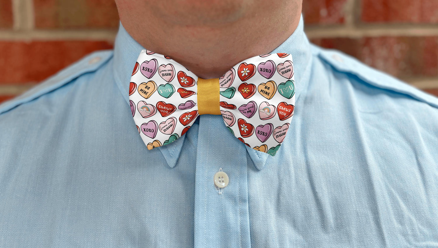 Valentine's Day Candy Heart Bow Tie • Colorful Sweetheart Pattern • Retro Modern Style • Boy Bow Tie • Mens Bow Tie • Handmade