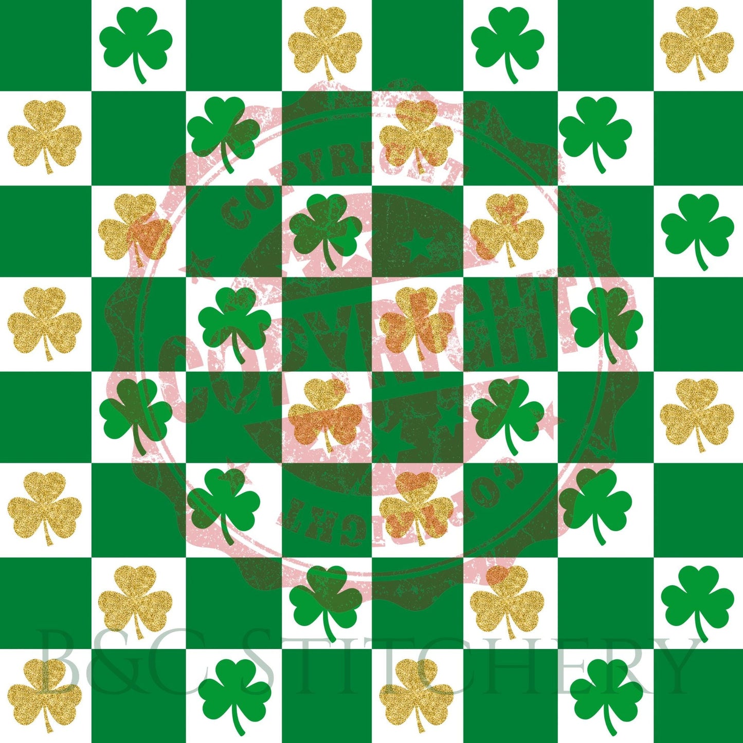 Shamrock Checkers Bow Tie • St. Patrick's Day Green Checkers and Gold Glitter Shamrocks • Dog Bow Tie • Cat Bow Tie • Handmade