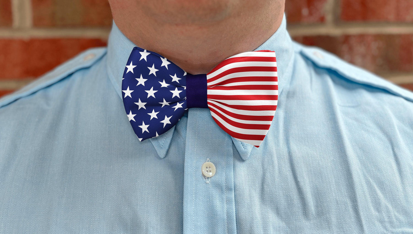 American Flag Bow Tie for Boys and Men • Patriotic, Adjustable, Handmade Puffy Design • Boy Bow Tie • Men's Bow Tie • Handmade