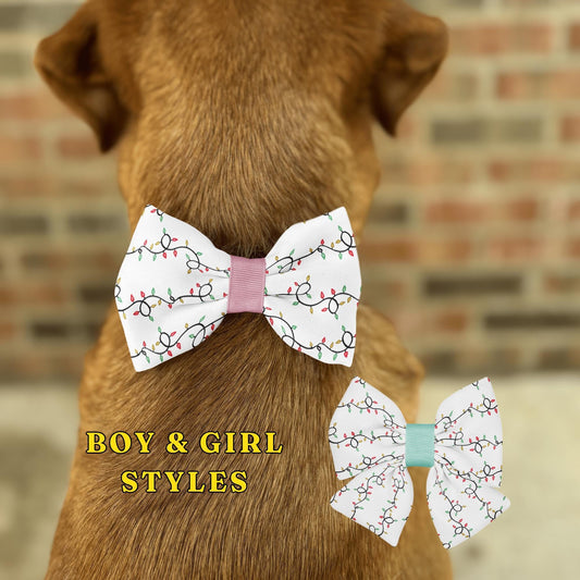 Twinkling String Lights Christmas Pet Bow Tie • Christmas Bow Tie • Holiday Themed Bow • Dog Bow Tie • Cat Bow Tie • Handmade