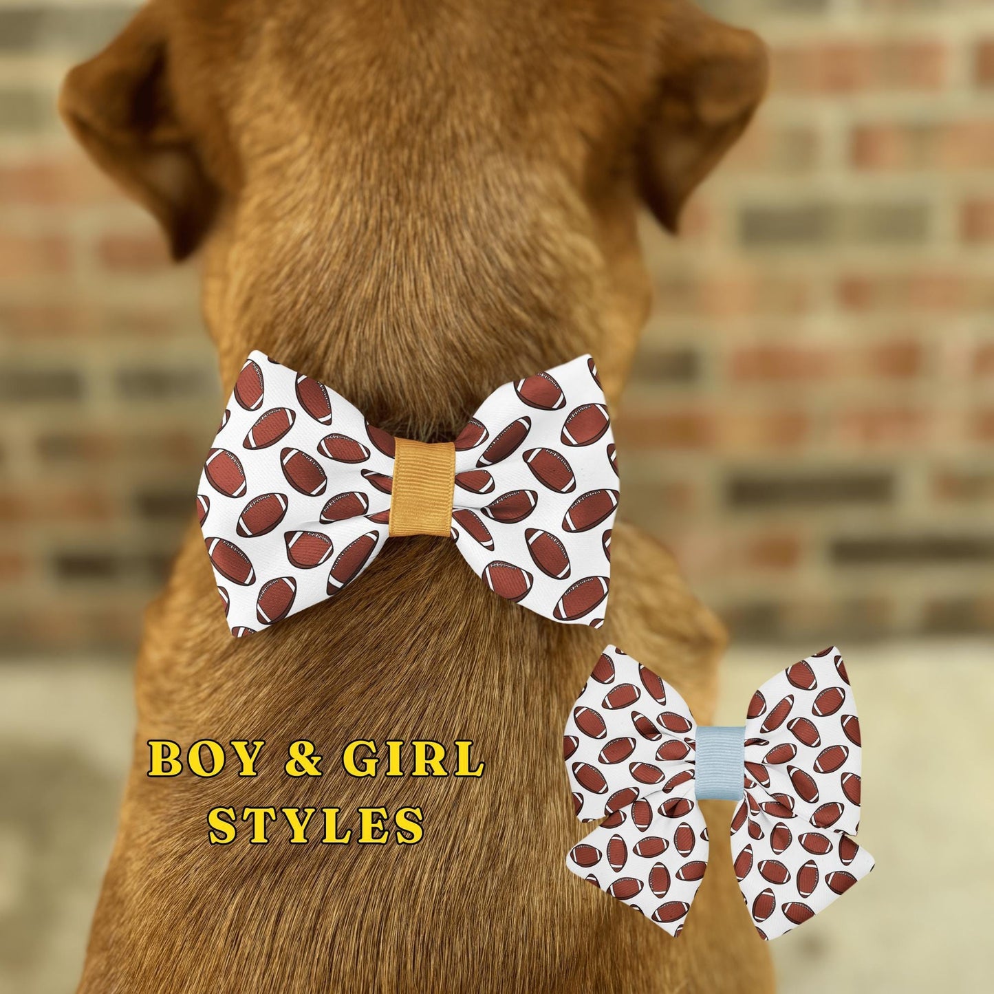 All-American Football Pet Bow Tie for Dogs & Cats • Sports Game Day • 21 Ribbon Colors • Dog Bow Tie • Cat Bow Tie • Handmade