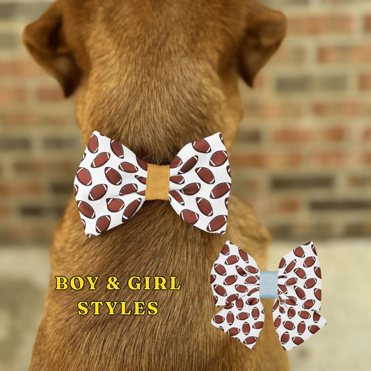 All-American Football Pet Bow Tie for Dogs & Cats • Sports Game Day • 21 Ribbon Colors • Dog Bow Tie • Cat Bow Tie • Handmade