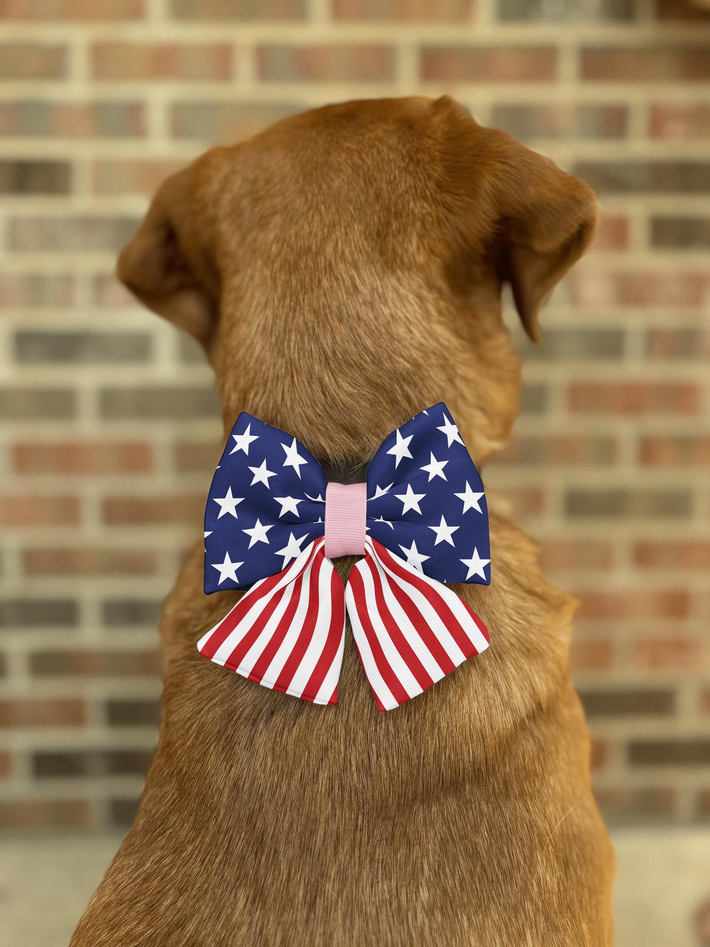American Flag Pet Bow Tie • Patriotic, Adjustable, Handmade Puffy Design • Dog Bow Tie • Cat Bow Tie • Slip-On Bow • Handmade