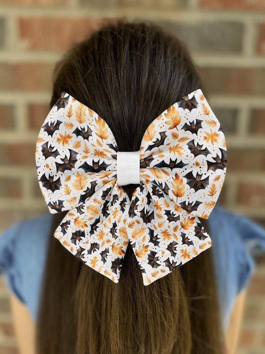 Bats and Leaves Hair Bow • Halloween Hair Bow for Girls and Women • Girl Hair Bow • Women Hair Bow • Handmade
