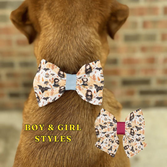 Bats & Coffee Bow Tie • Halloween Bow Tie for Dogs and Cats • Autumn Fall Fashion • Dog Bow Tie • Cat Bow Tie • Slip-On Bow • Handmade