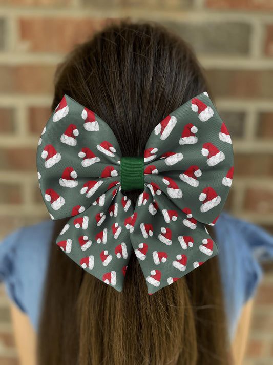 Christmas Santa Hat Hair Bow Design • Festive Holiday Accessory • 12 Ribbon Colors • Girl Hair Bow • Women Hair Bow • Handmade