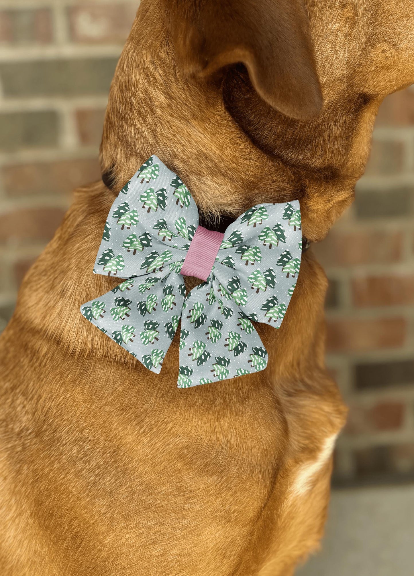 Winter Snowy Pine Dog Cat Bow Tie • Collar Slip-On • 21 Ribbon Colors • Forest Pet Accessory • Dog Bow Tie • Cat Bow Tie • Handmade