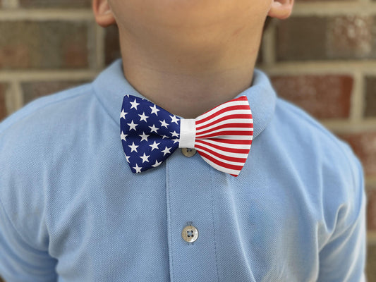 American Flag Bow Tie for Boys and Men • Patriotic, Adjustable, Handmade Puffy Design • Boy Bow Tie • Men's Bow Tie • Handmade