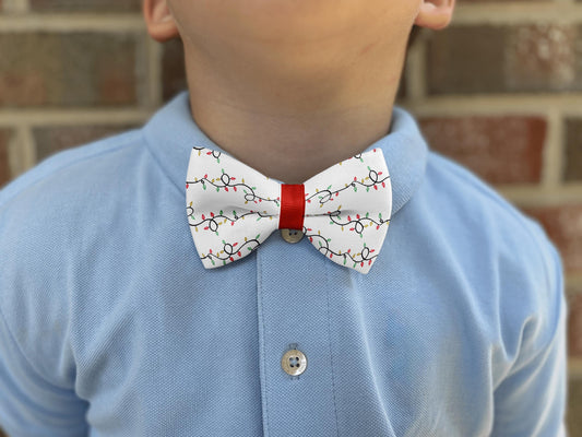 Twinkling String Lights Bow Tie for Boys & Men • Christmas Holiday Design • Festive Red Green Gold • Boy Bow Tie • Men's Bow Tie • Handmade